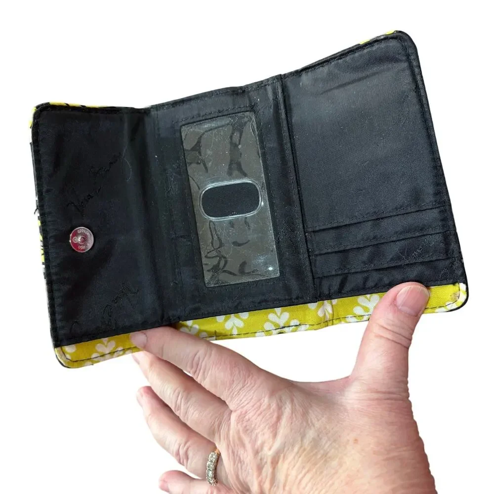 Vera Bradley quilted wallet black gray & yellow cotton kiss lock coin pocket - Picture 3 of 9